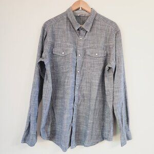 Columbia  Men Chambray Pearl Button Down Shirt L Gray Pocket Cotton Casual